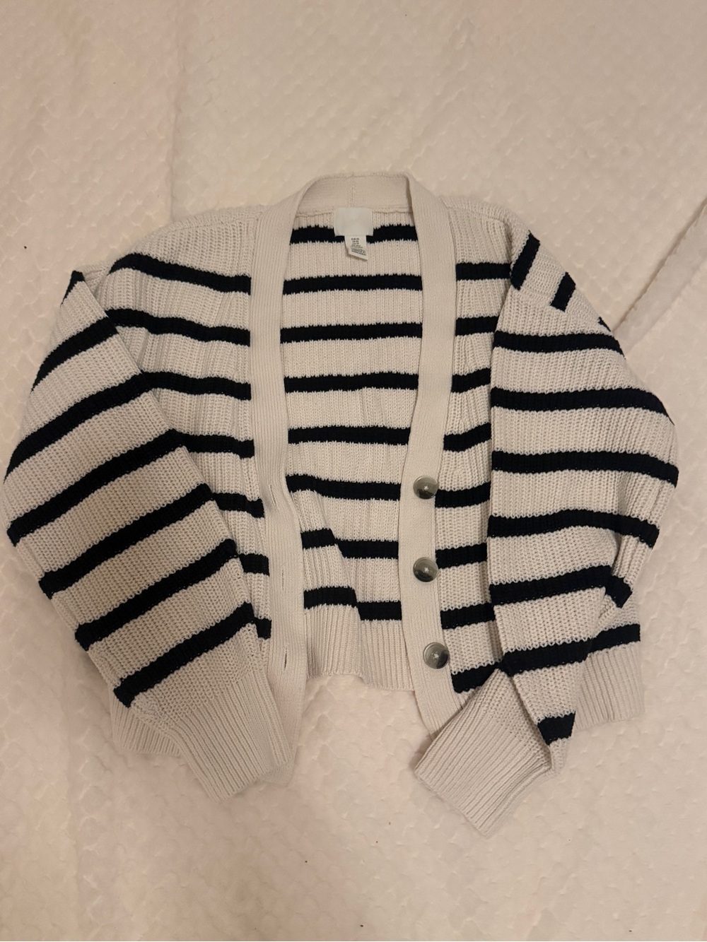 H&M White and Black Striped Button Cardigan